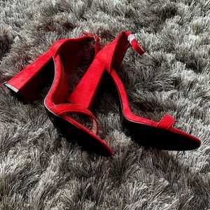 Red Ankle Strap Block Heels